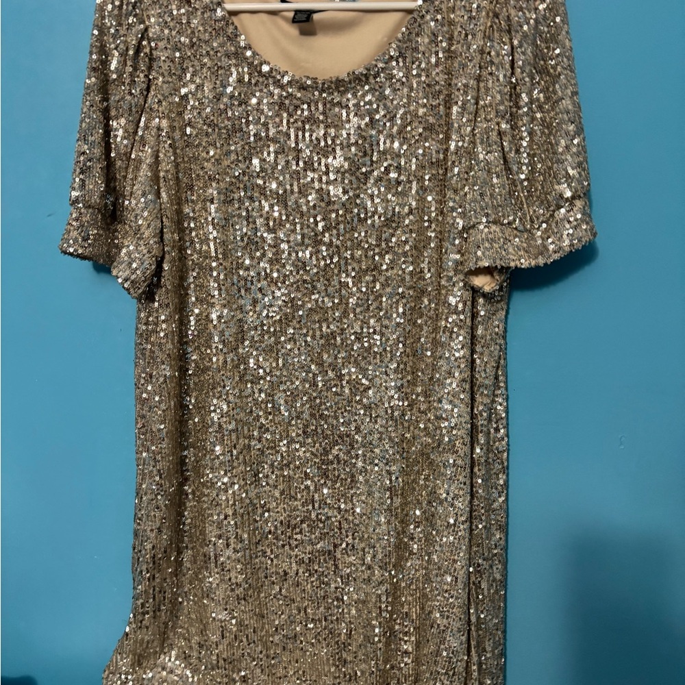 Gold Sequin Short Sleeve Dress